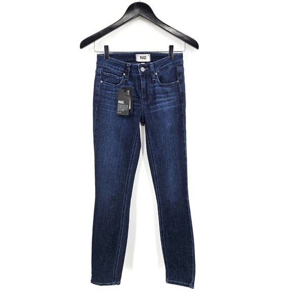 New Paige Verdugo Ankle Jeans Womens 24 Promise Dark Blue Mid Rise Ultra Skinny - Picture 2 of 8